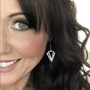 Double Triangle Silver Dangle Earrings